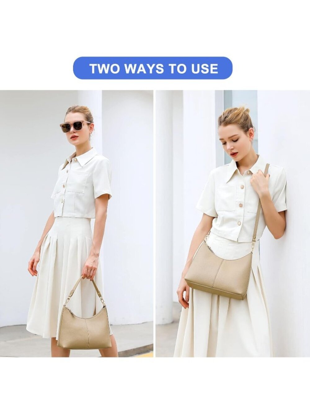 Women Khaki Mini Soft Leather Waterproof Shoulder Crossbody Bag - Picture 2 of 6
